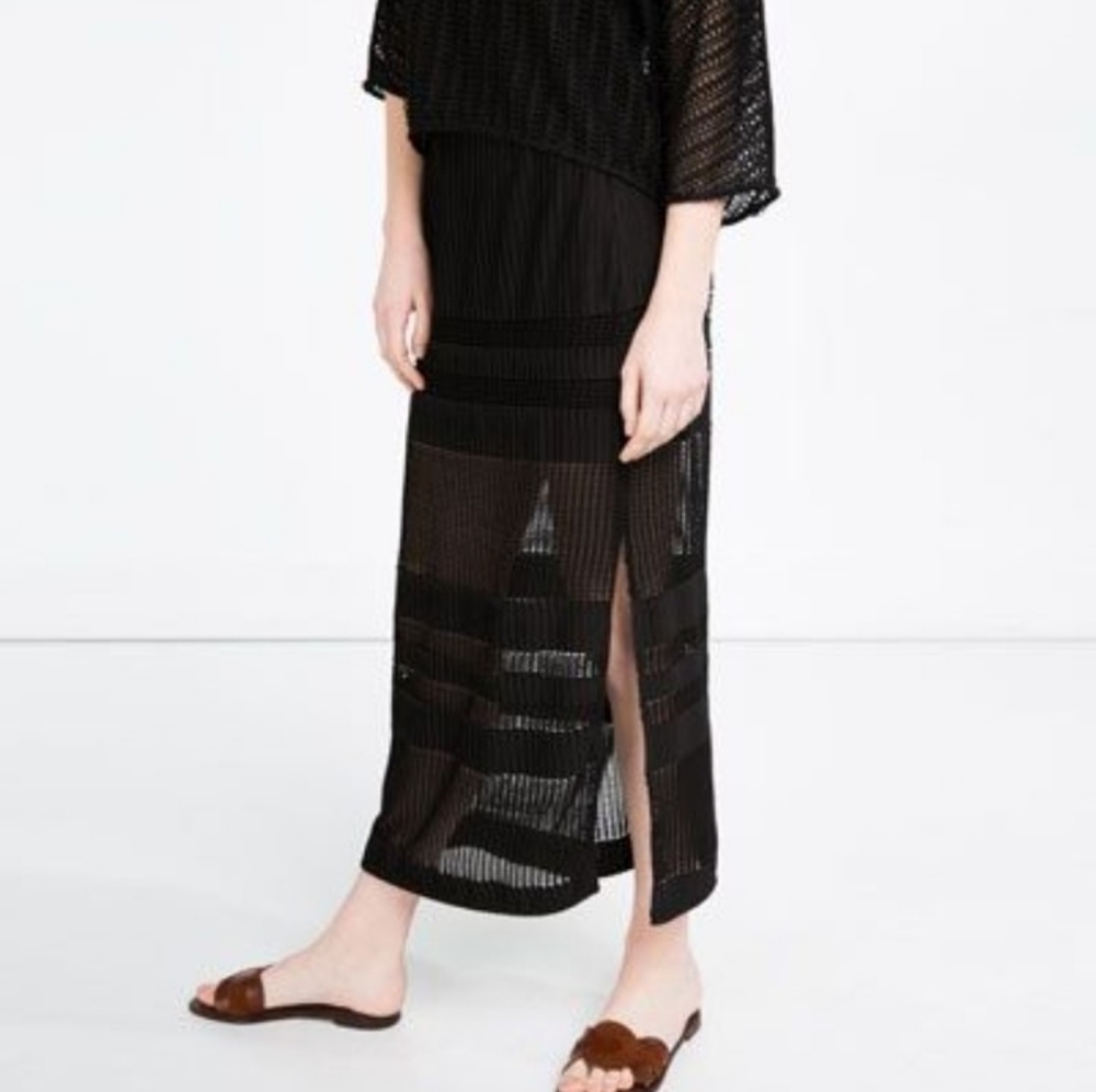 Zara Basic Collection Pleated Mesh Maxi Skirt - image 2